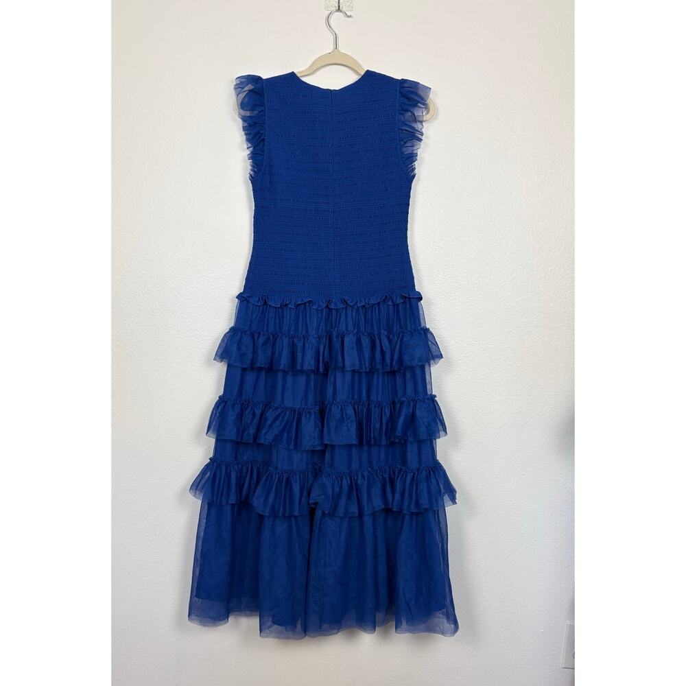 NWT Me+EM Ethereal Tulle Shirred Tiered Cobalt Blue Maxi Dress US 8 - Picture 3 of 6